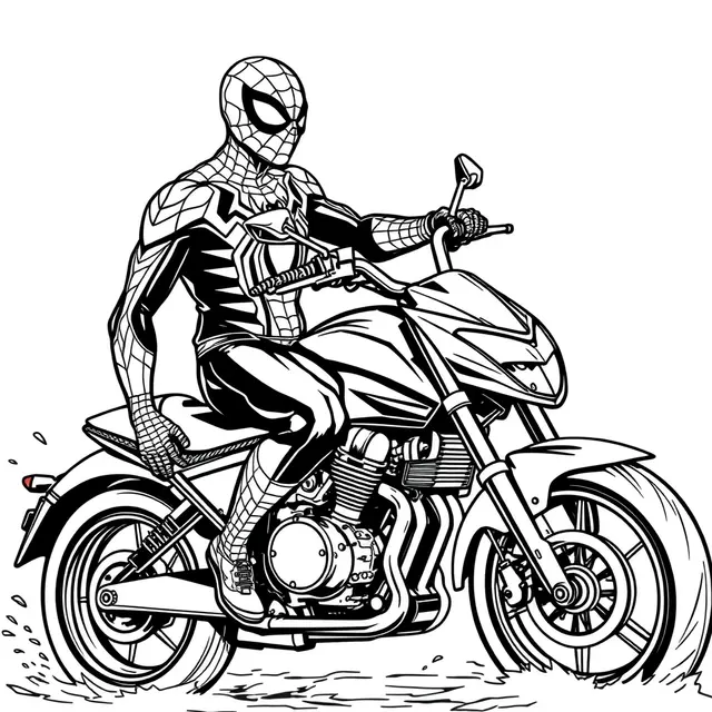 Kleurplaat Spiderman op een sportieve motor om te printen
