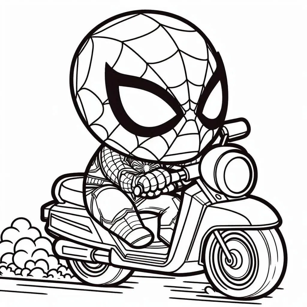 Kleurplaat Spiderman op Motor om te printen