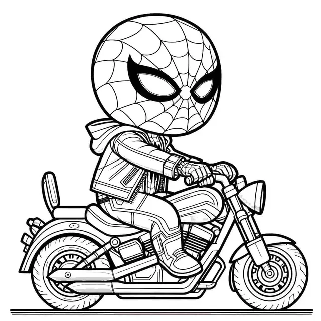 Kleurplaat Spiderman op een chopper motor om te printen