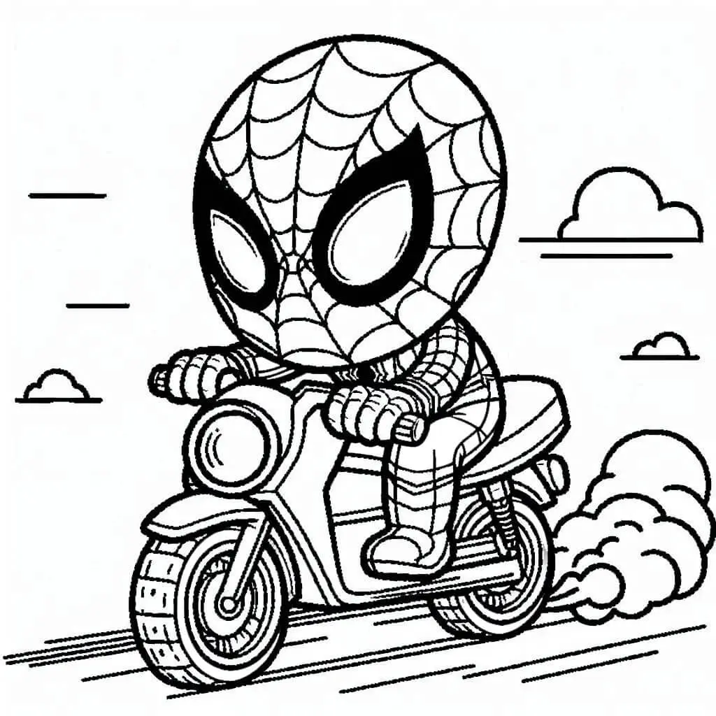 Kleurplaat Spiderman op Motor om te printen