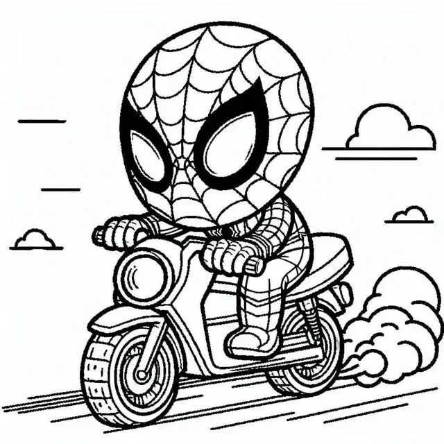 Kleurplaat Spiderman op Motor om te printen