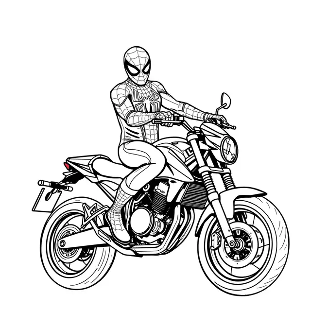 Kleurplaat Spiderman op een snelle motor om te printen
