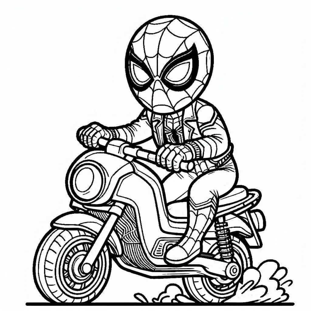 Kleurplaat Spiderman op motor kleurplaten om te printen