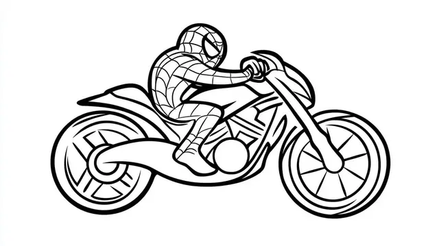 Kleurplaat Spider-Man op een stoere motor om te printen