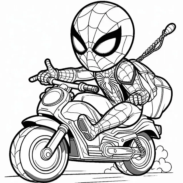 Kleurplaat Spiderman op een stoere motor om te printen