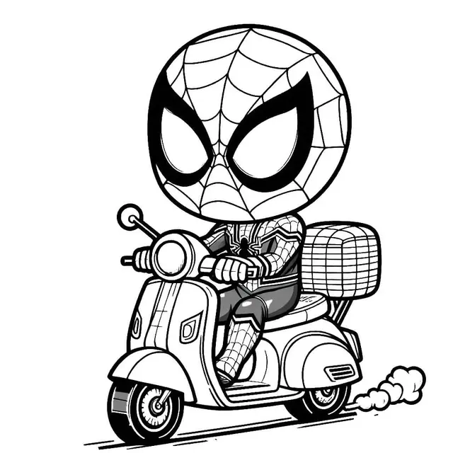 Coloriage Spiderman Sur Scooter Monochrome - Spiderman à imprimer