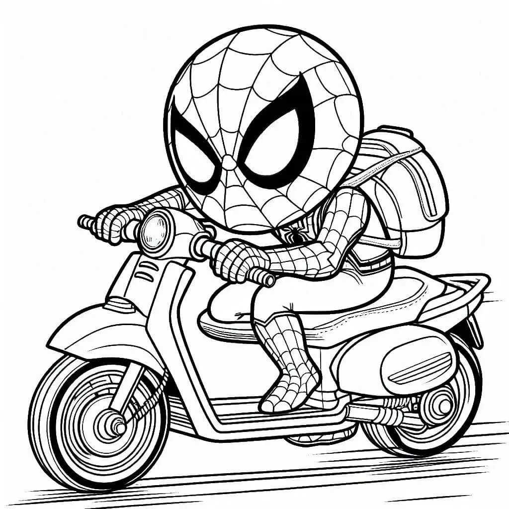 Spider-Man on a Scooter coloring page to print