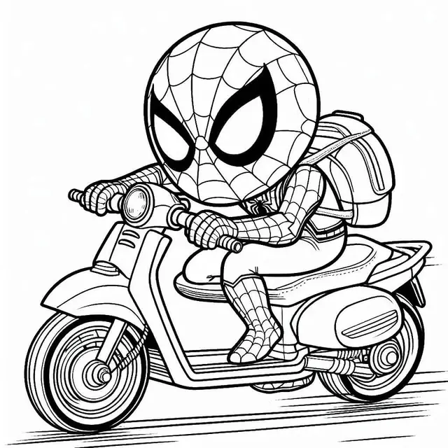 Coloriage Spiderman Sur Scooter - Spiderman à imprimer