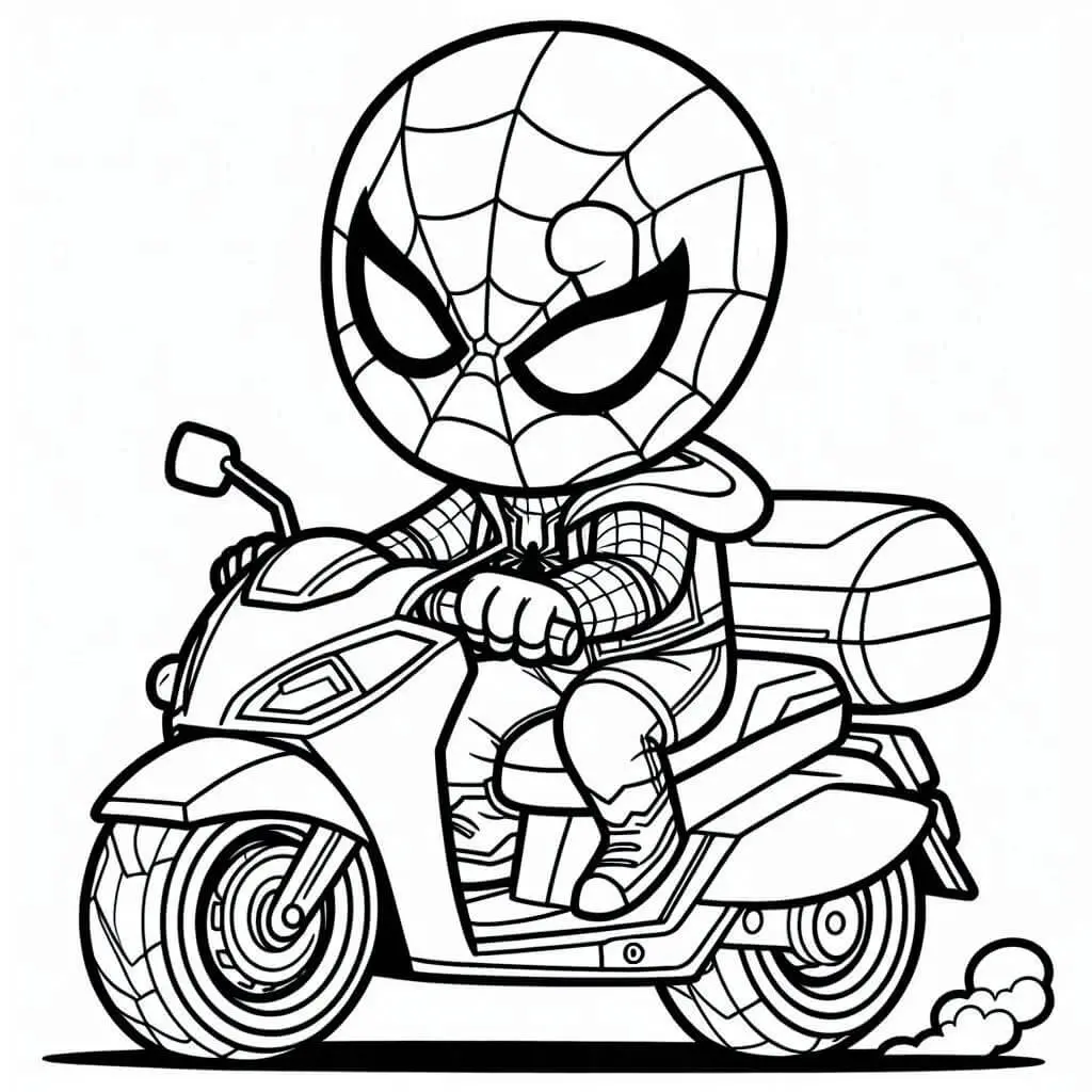 Ausmalbild Spiderman auf einem stylischen Motorrad – Ausmalbilder für Kinder zum Ausdrucken