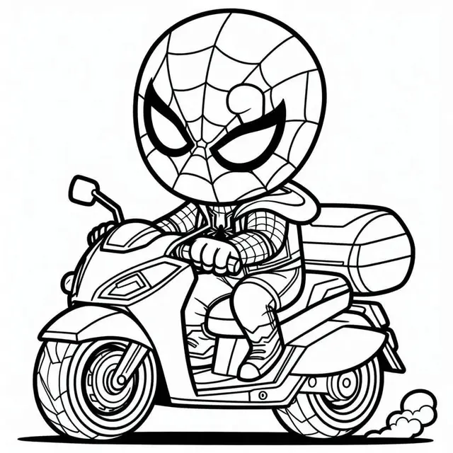 Kleurplaat Spiderman op een stoere motor om te printen