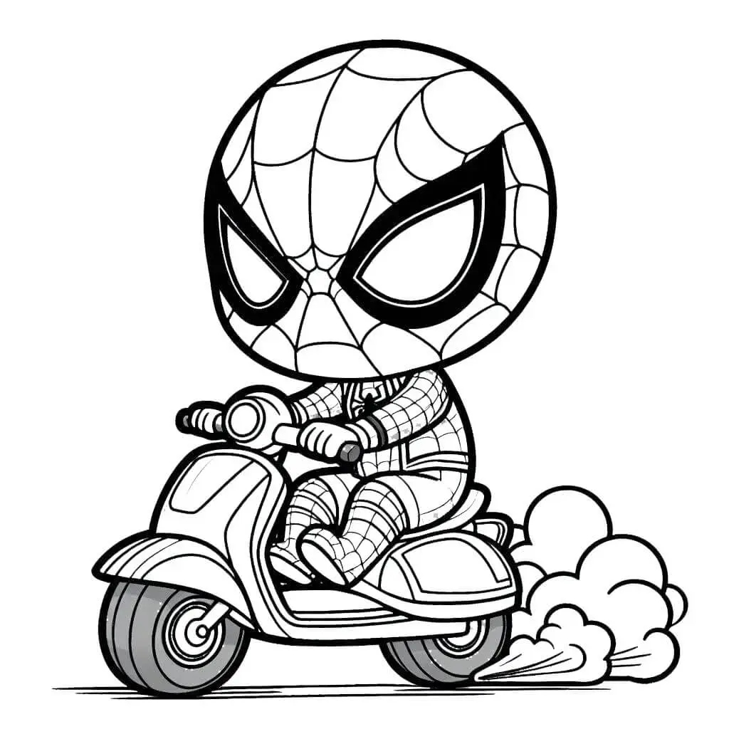 Ausmalbild Spiderman auf einem Motorrad zum Ausdrucken