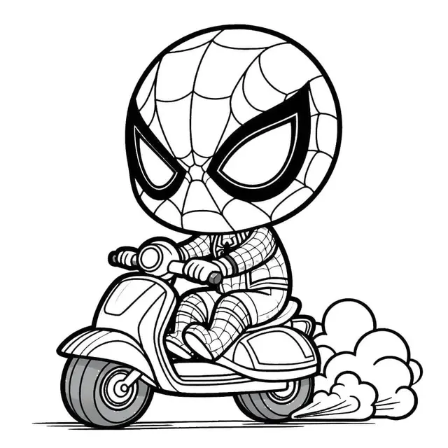 Kleurplaat Spiderman op een motor om te printen