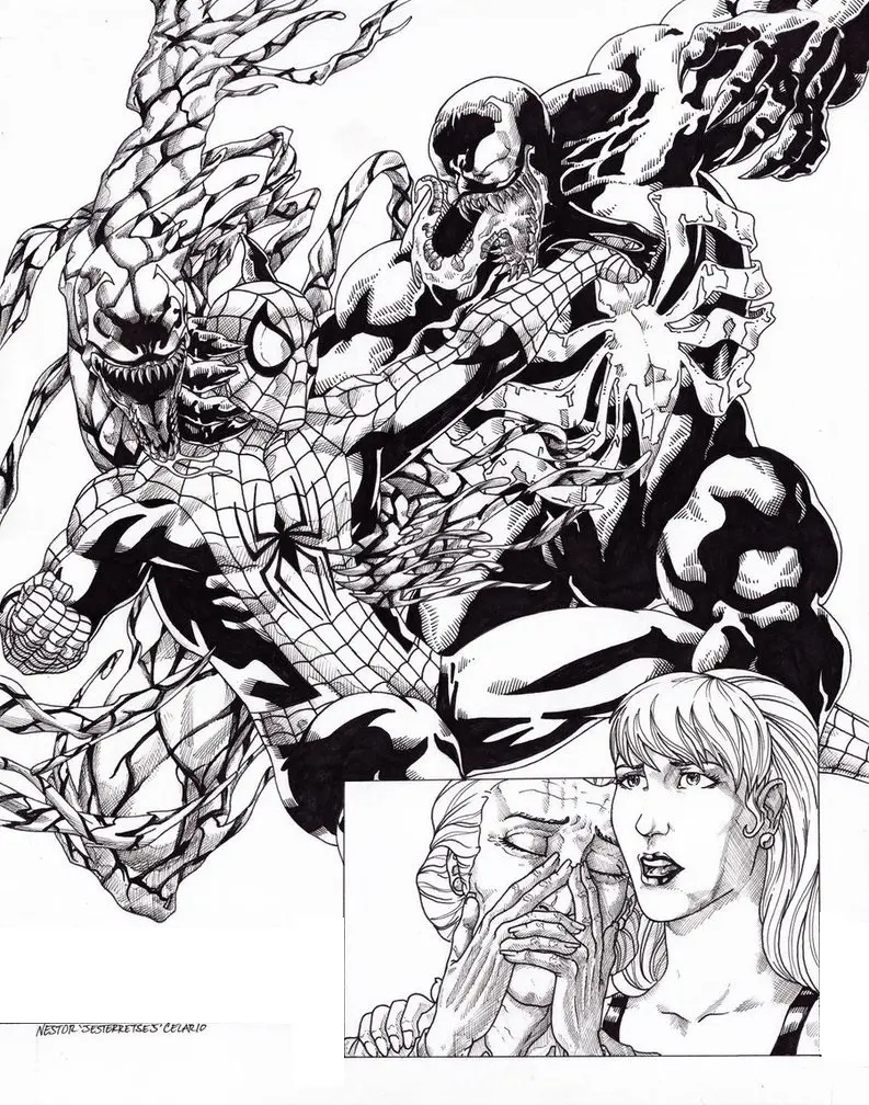 Spider-Man vs. Venom & Carnage coloring page to print
