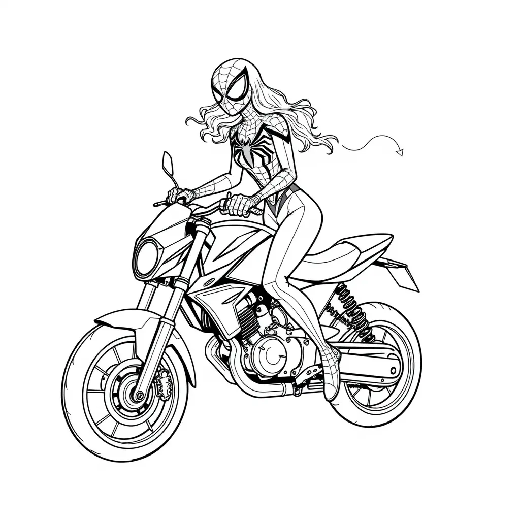 Kleurplaat Spiderwoman op een snelle motor om te printen