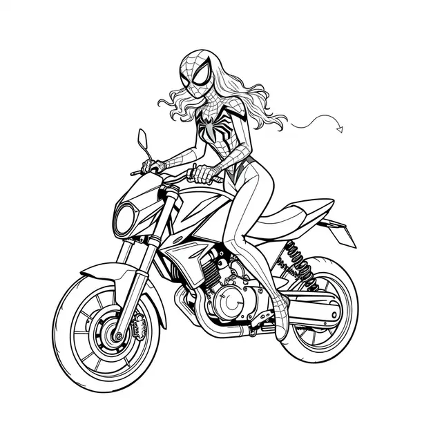 Kleurplaat Spiderwoman op een snelle motor om te printen