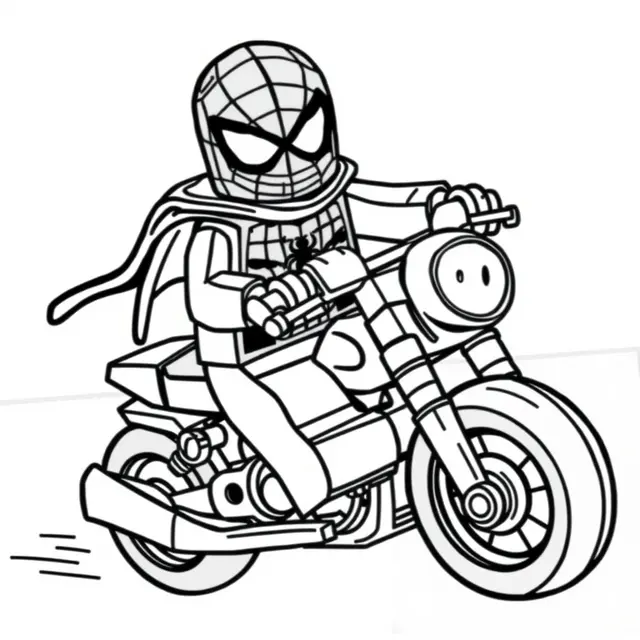 Kleurplaat Spidey op zijn LEGO-motor – Avontuur op volle snelheid om te printen