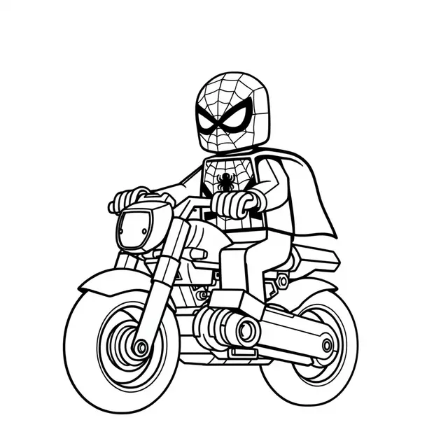 Kleurplaat Spidey op zijn klassieke LEGO motor om te printen
