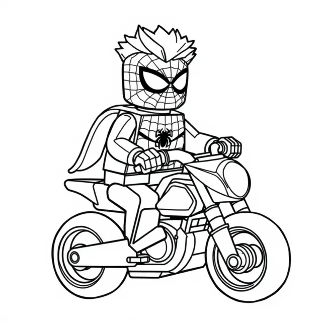 Kleurplaat Spidey op een LEGO Motor om te printen