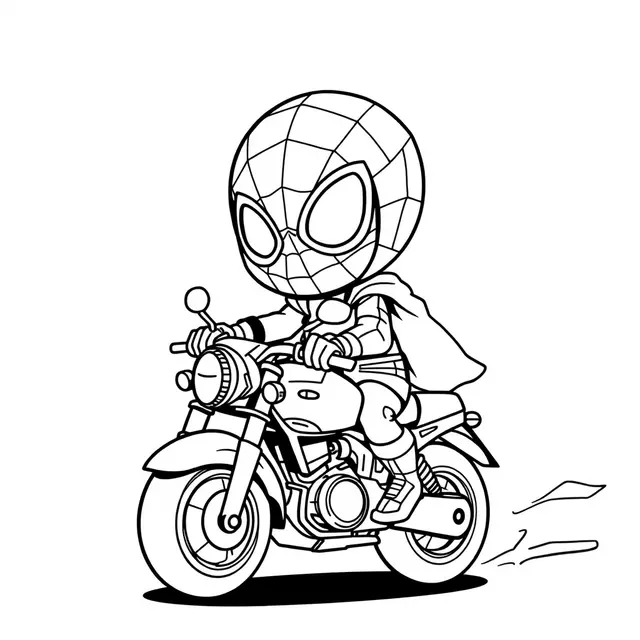 Kleurplaat Spidey op zijn mini motor om te printen