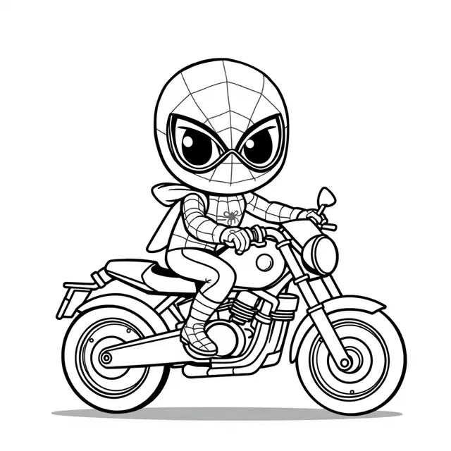 Kleurplaat Spiderman op een supersnelle motor – eenvoudig voor kleuters om te printen