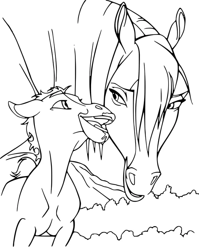Coloriage Spirit Mamn Et Son Bébé Cheval - Spirit à imprimer