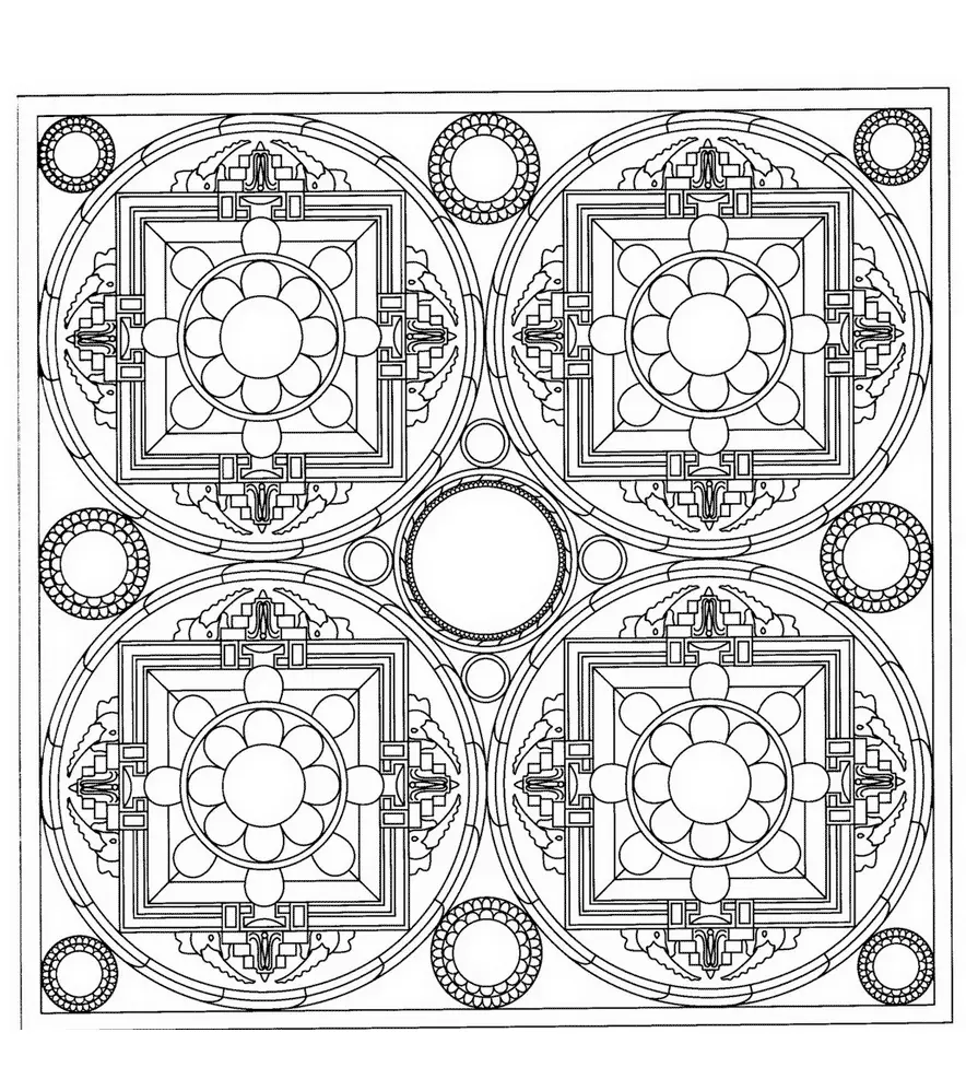 Square Tibetan Mandala coloring page to print