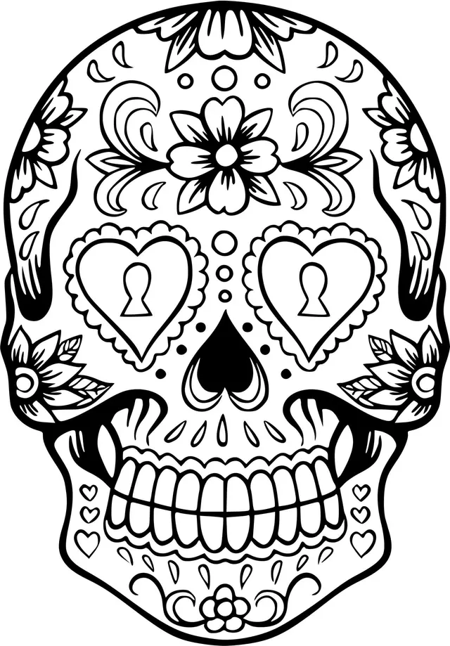Coloriage Squelette Halloween Cœurs - Squelette à imprimer