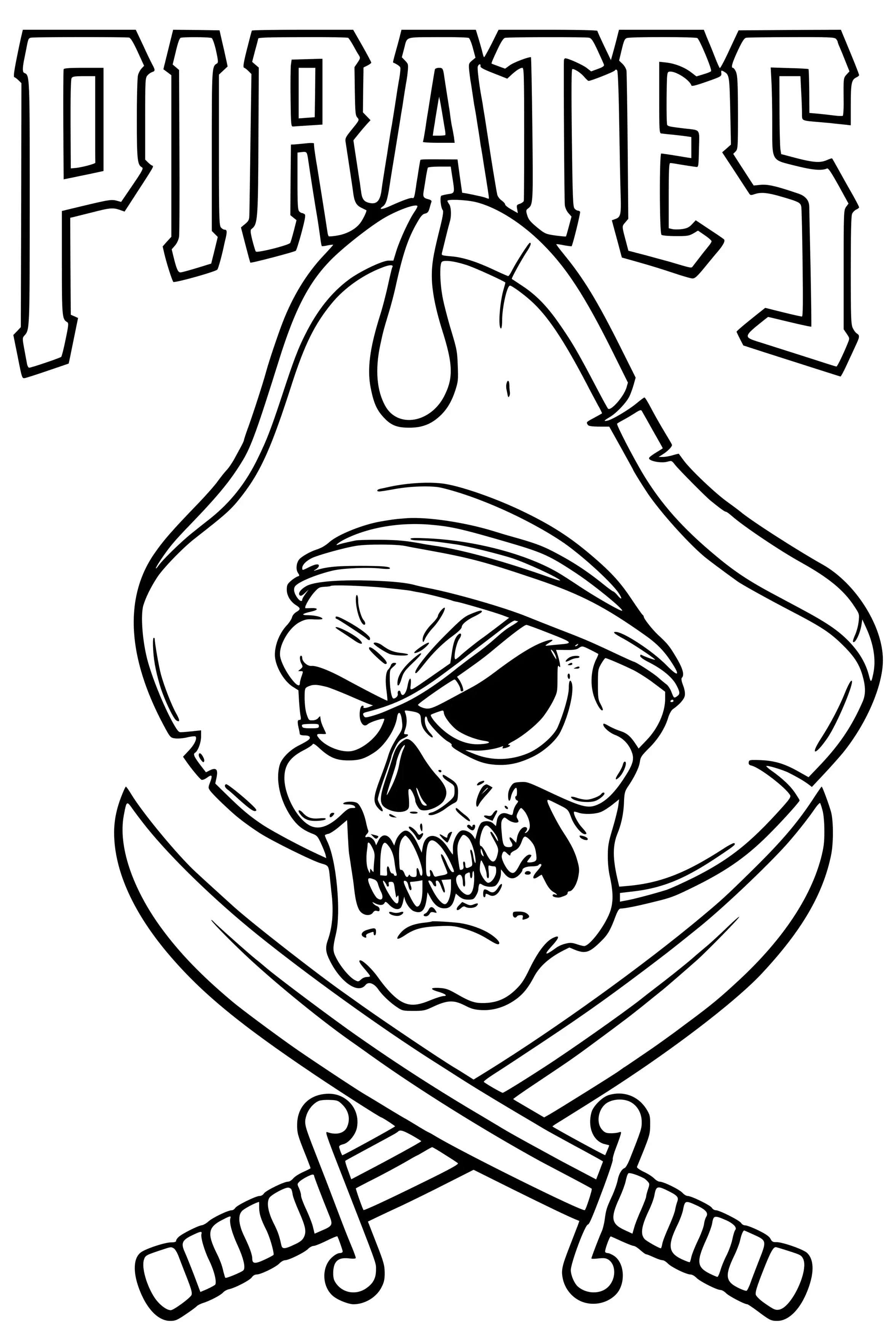 Coloriage Squelette Pirate Avec Chapeau Épées - Squelette à imprimer
