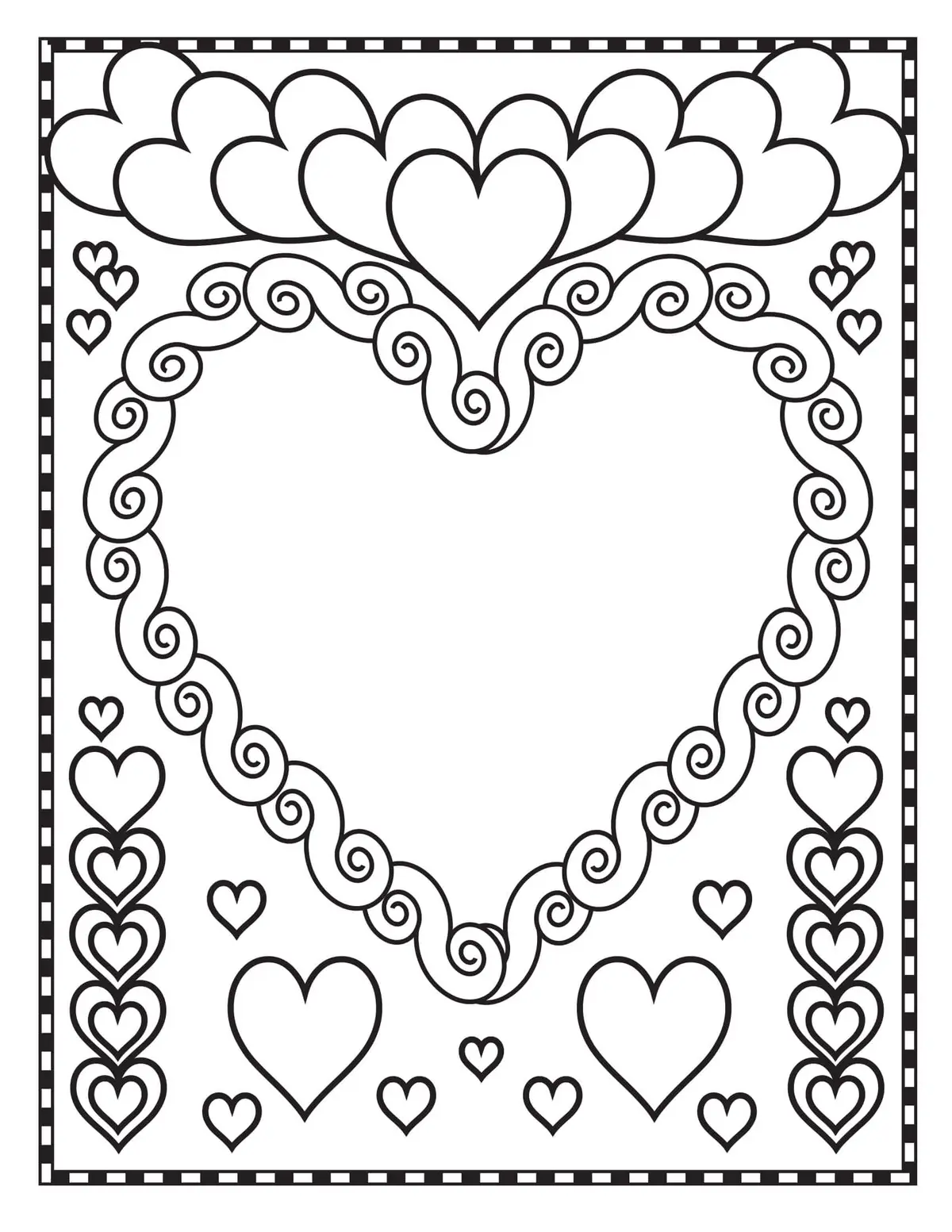 Ausmalbild Valentinstag Weiße Herzen zum Ausdrucken
