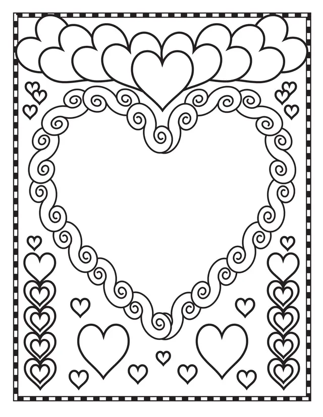 Ausmalbild Valentinstag Weiße Herzen zum Ausdrucken