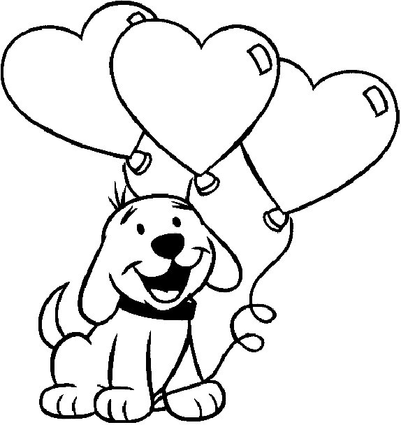 Coloriage St Valentin Dessin D'Un Chien Avec 3 Ballons En Forme De Cœur - Saint-Valentin à imprimer