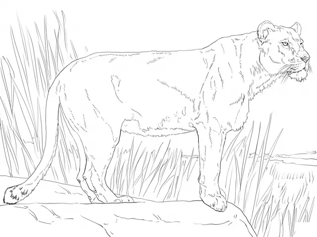 Coloriage Lionne debout majestueuse - Lion à imprimer