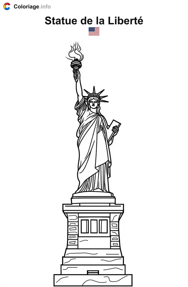 Coloriage Statue de la Liberté États-Unis - Monuments à imprimer