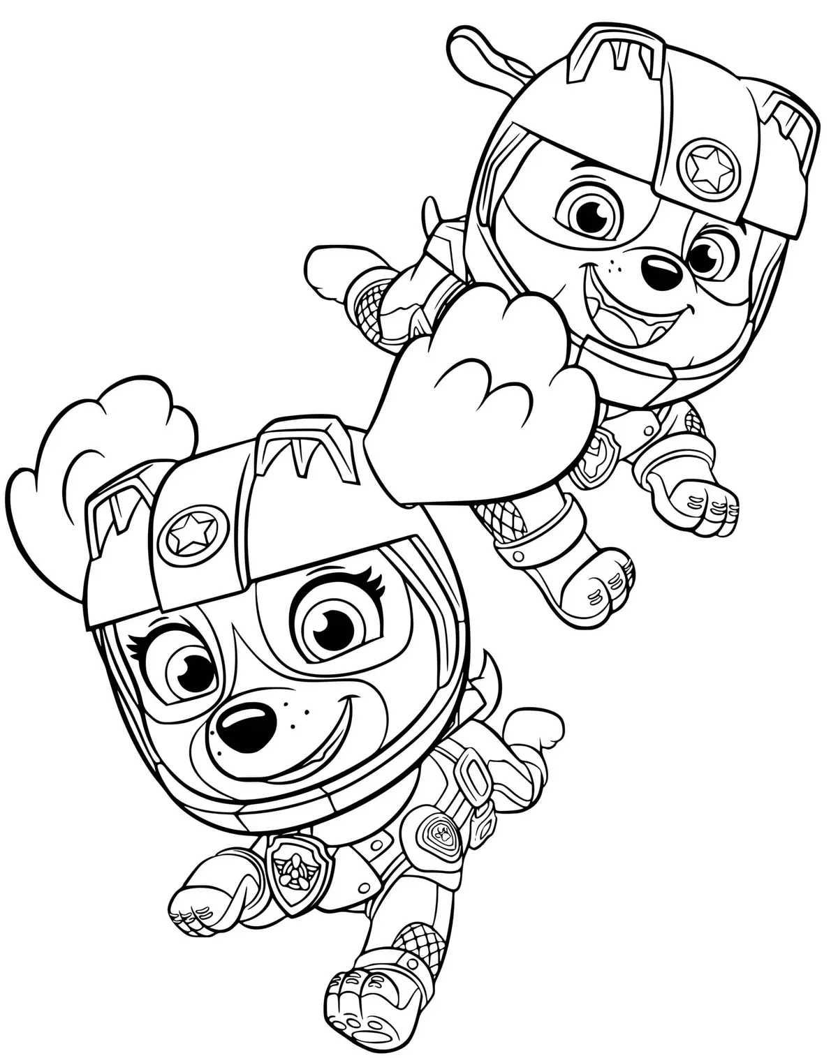 Coloriage Stella Ruben Moto Pups Sky Rubble - Pat patrouille à imprimer
