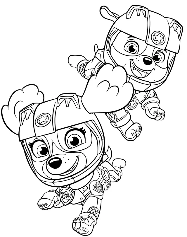 Stella, Rubble, Moto Pups, Sky, and Ruben PAW Patrol coloring page to print