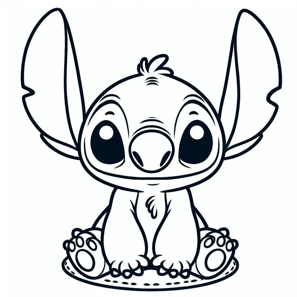 Coloriage Stitch Assis Avec De Grandes Oreilles - Stitch mignon à imprimer