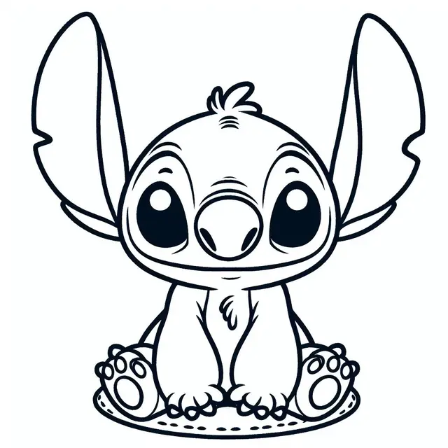 Coloriage Stitch Assis Avec De Grandes Oreilles - Stitch mignon à imprimer