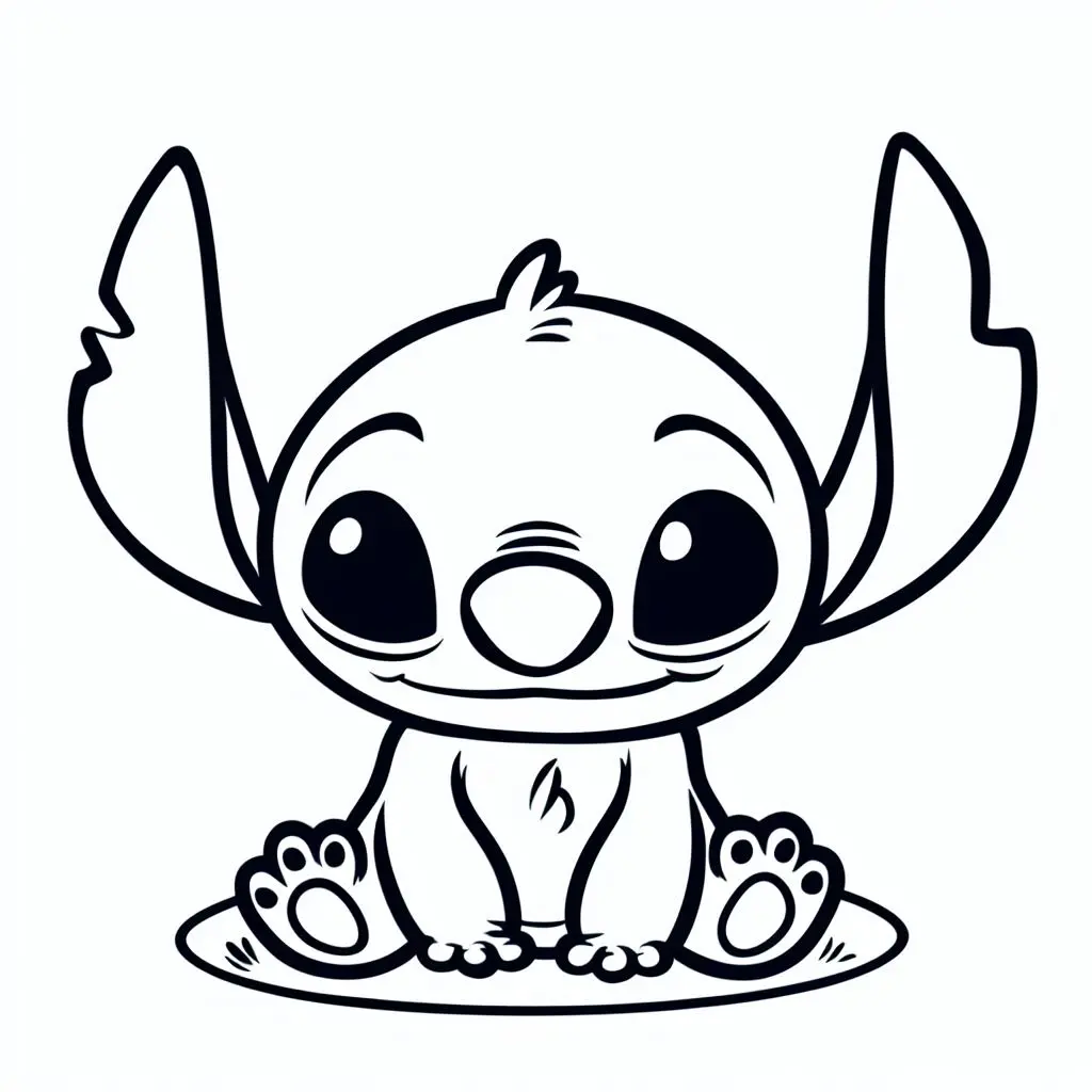 Coloriage Stitch Assis Et Souriant Style Minimaliste - Stitch mignon à imprimer
