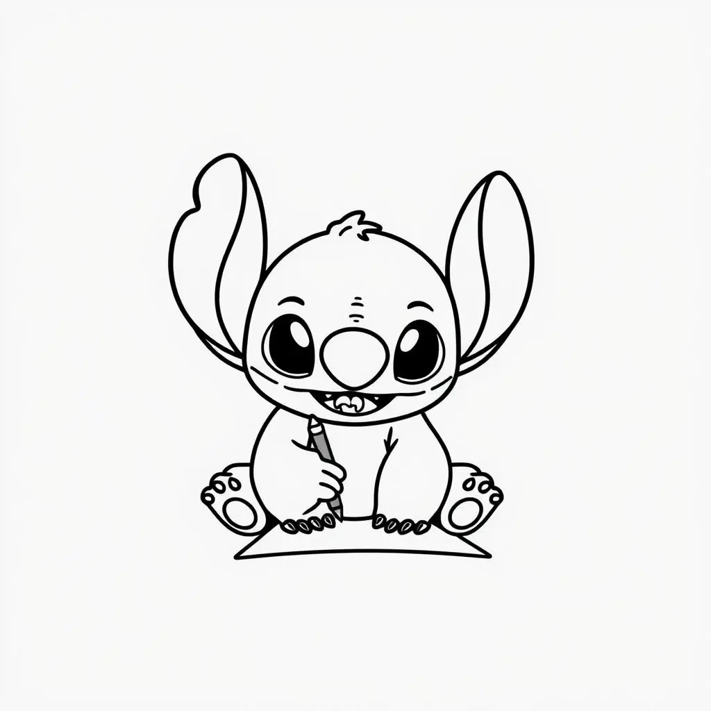 Stitch Sitting and Smiling coloring page to print