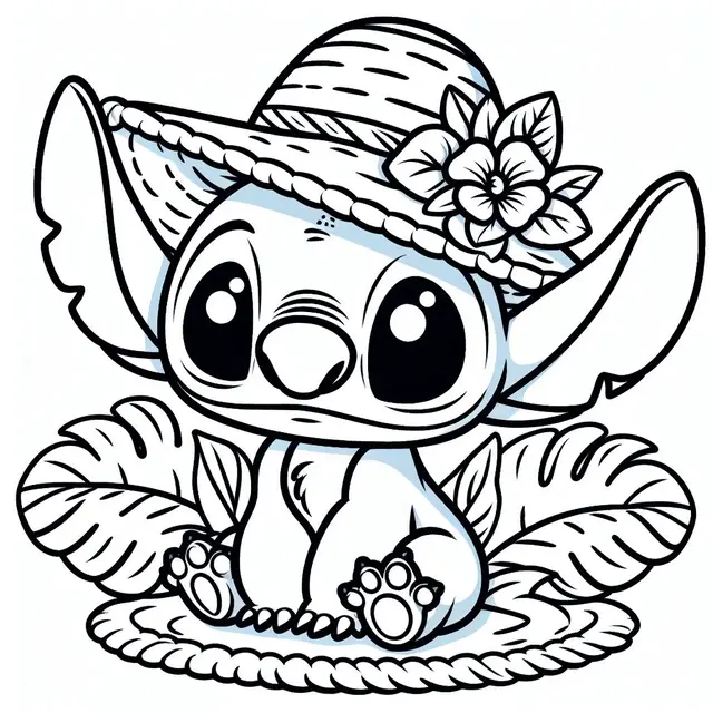 Ausmalbild Stitch mit mexikanischem Hut zum Ausdrucken