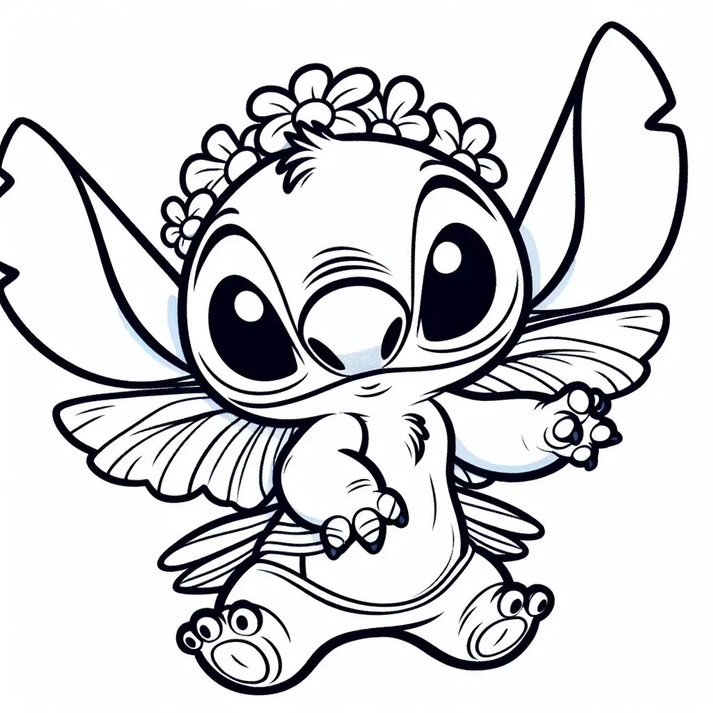 Stitch Wearing a Flower Crown coloring page to print