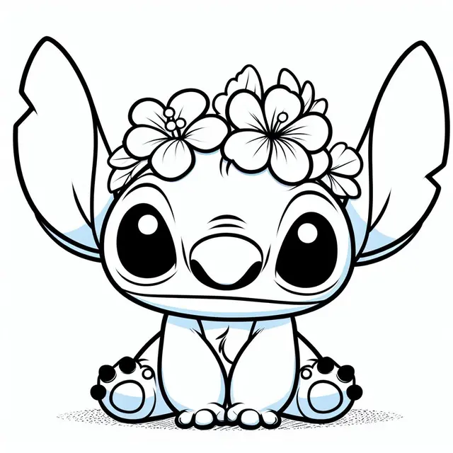 Coloriage Stitch Avec Couronne De Fleurs - Stitch mignon à imprimer