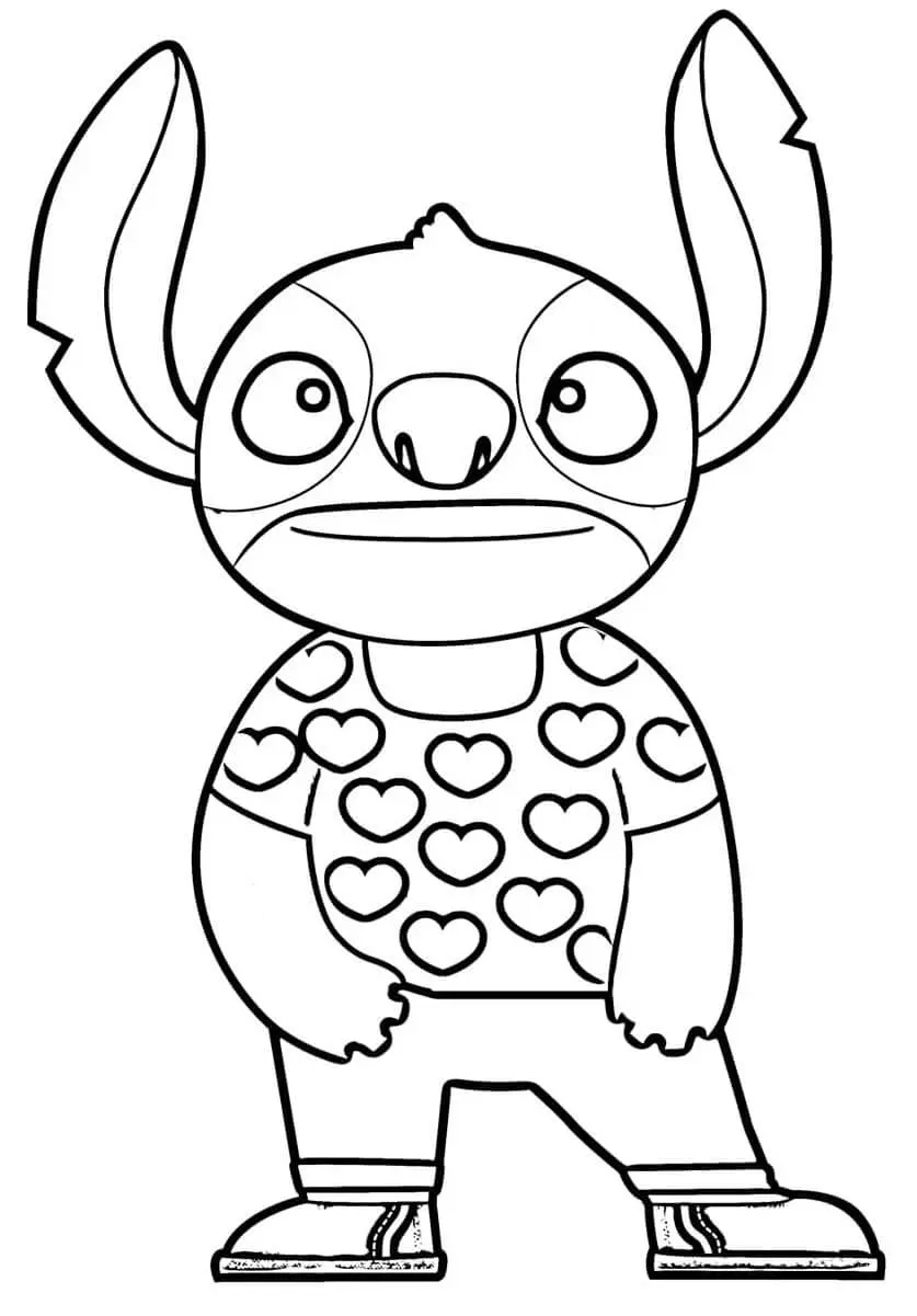 Coloriage Stitch Avec Un Tshirt En Forme De Cœur - Stitch à imprimer