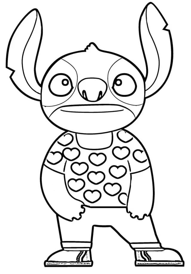 Coloriage Stitch Avec Un Tshirt En Forme De Cœur - Stitch à imprimer