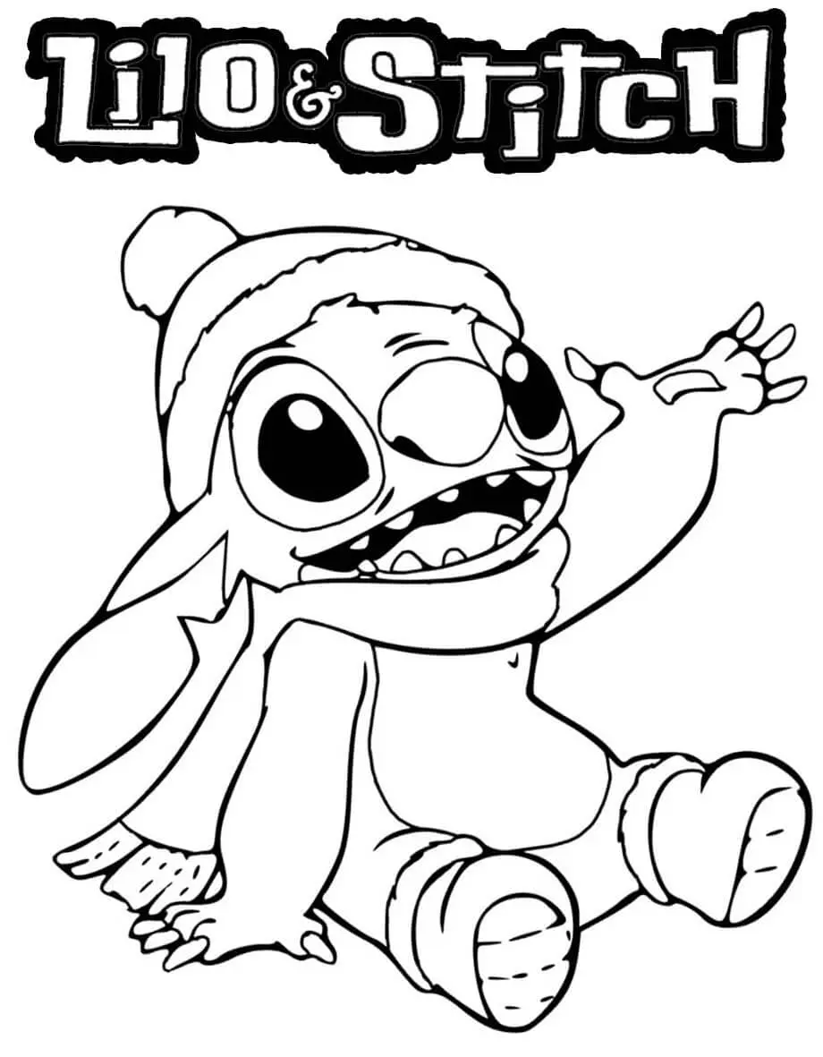 Coloriage Stitch Avec Un Tuque Pour Le Froid - Stitch à imprimer