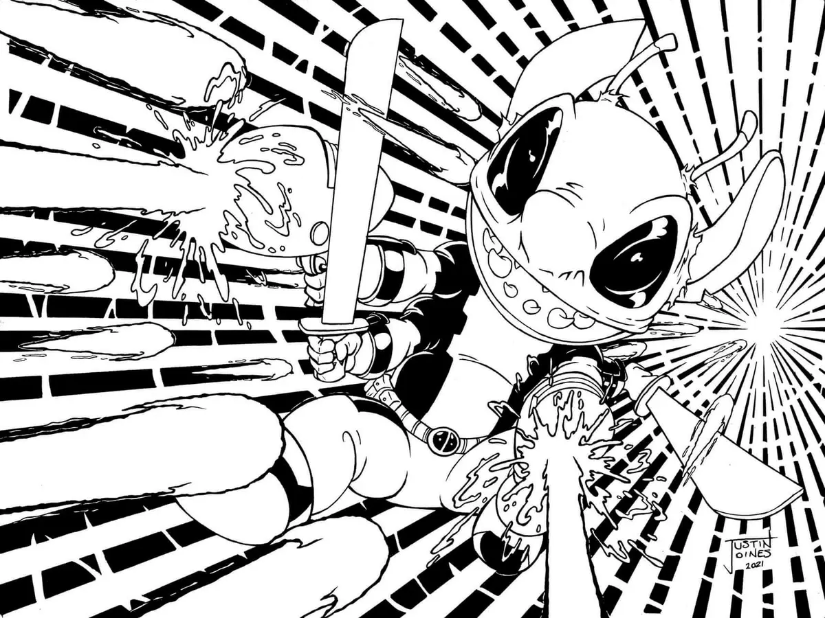 Disegno di Stitch in Battaglia Giocosa da stampare
