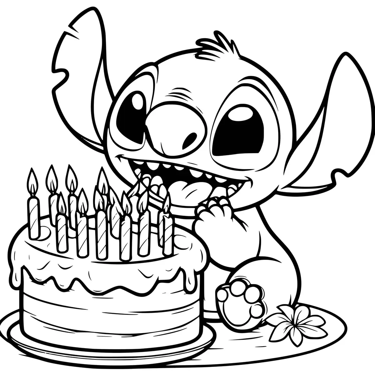 Ausmalbild Stitch feiert seinen Geburtstag zum Ausdrucken