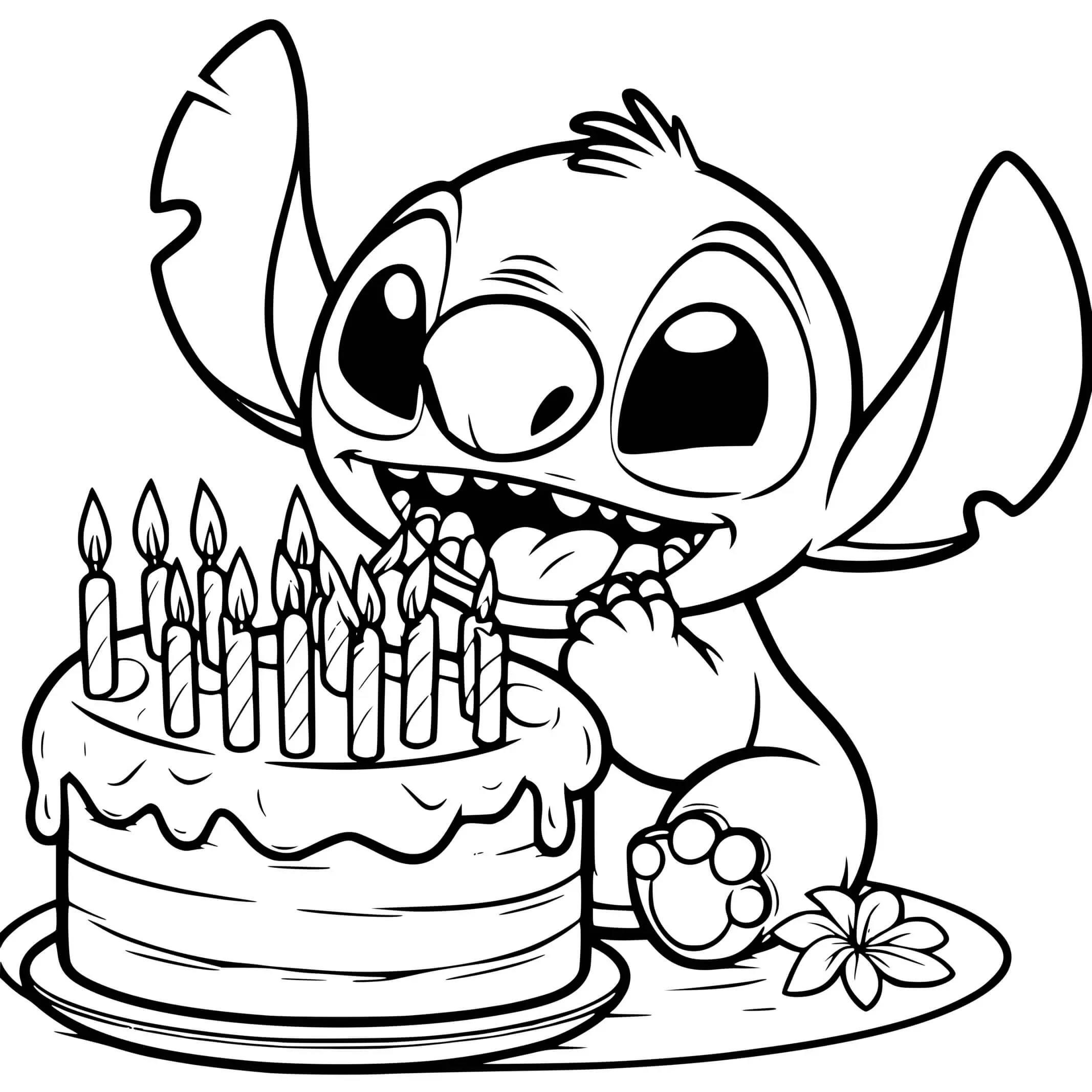 Coloriage Stitch Célébrant Son Anniversaire - Stitch anniversaire à imprimer