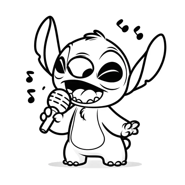 Coloriage Stitch Chante Au Microphone - Stitch mignon à imprimer