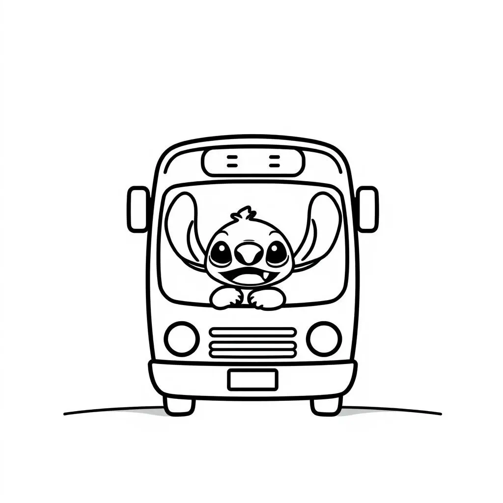 Stitch Driving a Bus coloring page to print